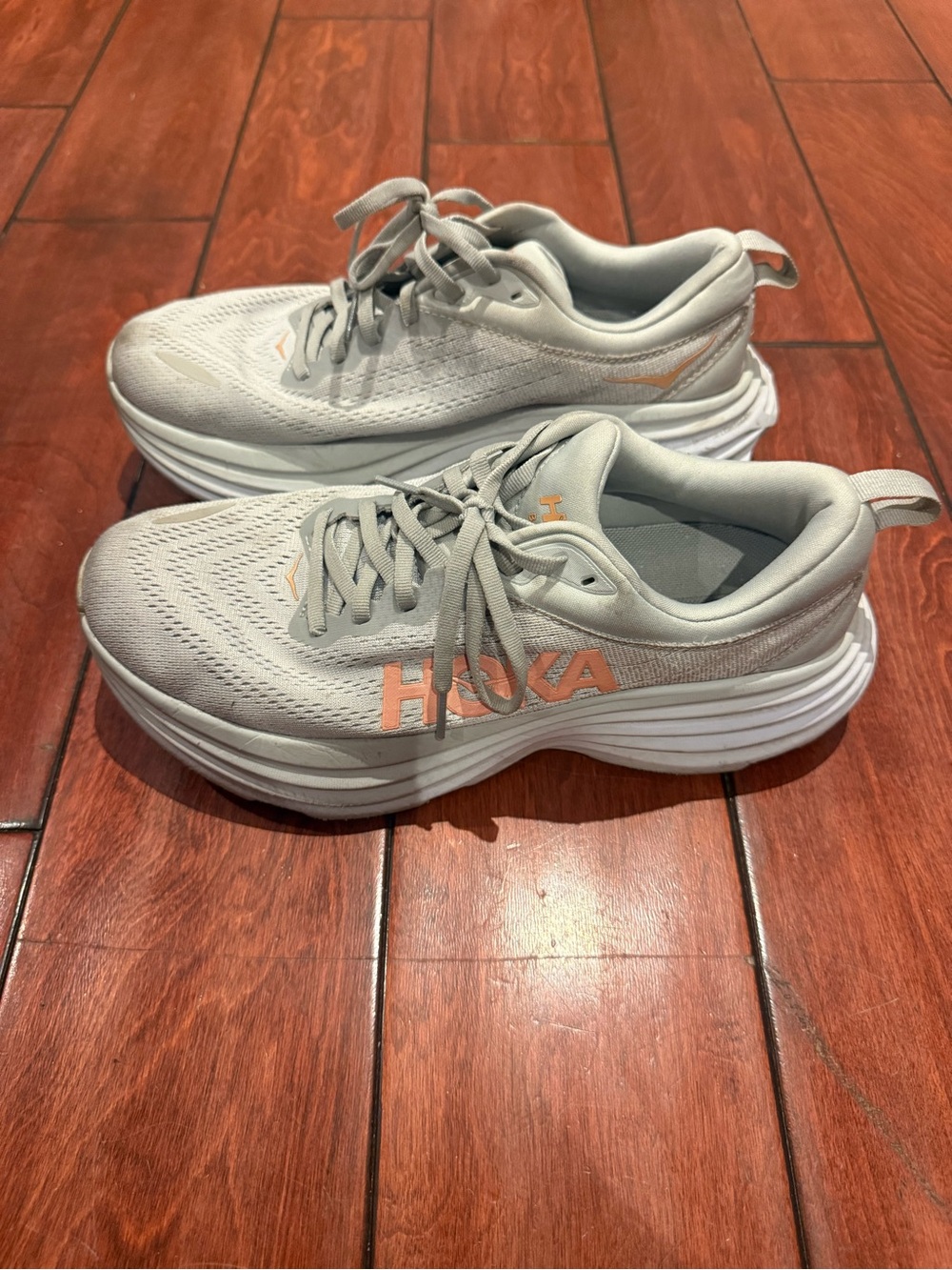 Hoka One One Women's Light Gray Athletic Sneakers with Peach Logo
